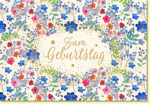 Geburtstagskarte mit Blumenmotiv und Goldschrift liebevoll gestaltete Glückwunschkarte zum Geburtstag edle Doppelkarte florales Design