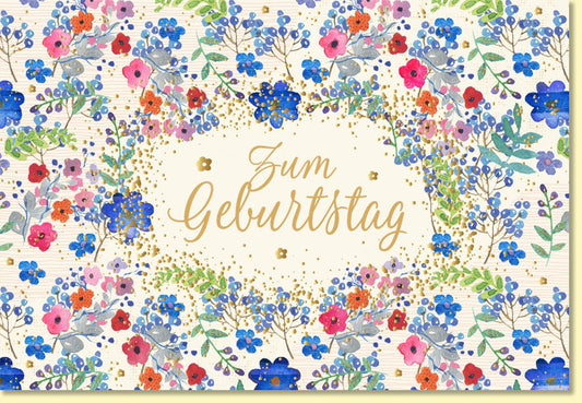 Geburtstagskarte mit Blumenmotiv und Goldschrift liebevoll gestaltete Glückwunschkarte zum Geburtstag edle Doppelkarte florales Design