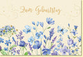 Geburtstagskarte mit Blumenmotiv und Schmetterling in Blau Lila Aquarell Glückwunschkarte zum Geburtstag edles Design