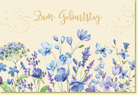 Geburtstagskarte mit Blumenmotiv und Schmetterling in Blau Lila Aquarell Glückwunschkarte zum Geburtstag edles Design