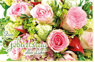 Geburtstagskarte mit Blumenstrauß - Rosa Rosen & Florales Design, Farbenfrohe Grüße im Blumengeburtstagskartensortiment