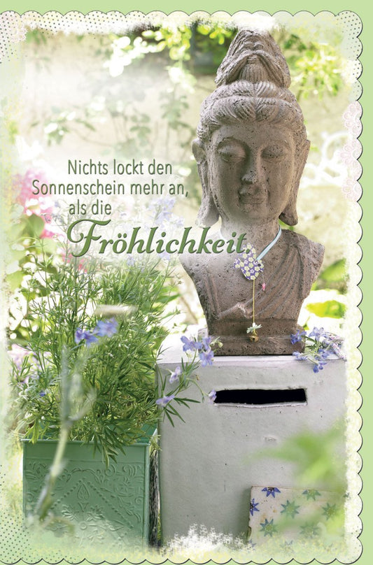 Geburtstagskarte mit Buddha & Blumenmotiv - Optimistischer Gruß für Naturfreunde, ideal für sonnige Anlässe und Feierlichkeiten, Umschlag dabei