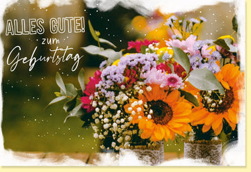 Geburtstagskarte mit buntem Blumenstrauß und Sonnenblumen Alles Gute zum Geburtstag stilvolle Glückwunschkarte für Geburtstagsgrüße