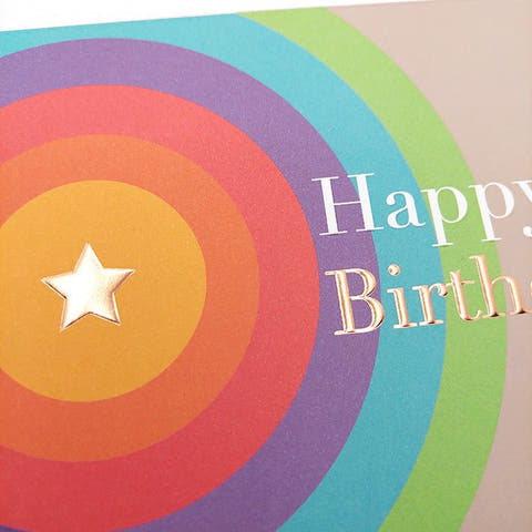 Geburtstagskarte mit bunten Kreisen und goldfarbenem Stern Happy Birthday moderne Glückwunschkarte zum Geburtstag für besondere Wünsche