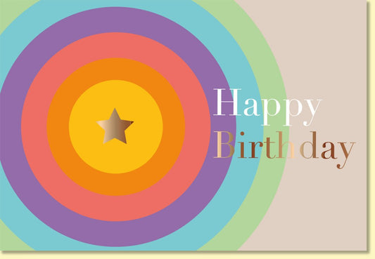 Geburtstagskarte mit bunten Kreisen und goldfarbenem Stern Happy Birthday moderne Glückwunschkarte zum Geburtstag für besondere Wünsche