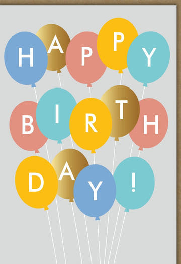 Geburtstagskarte mit bunten Luftballons und Happy Birthday Schriftzug fröhliche Glückwunschkarte zum Geburtstag für Kinder und Erwachsene