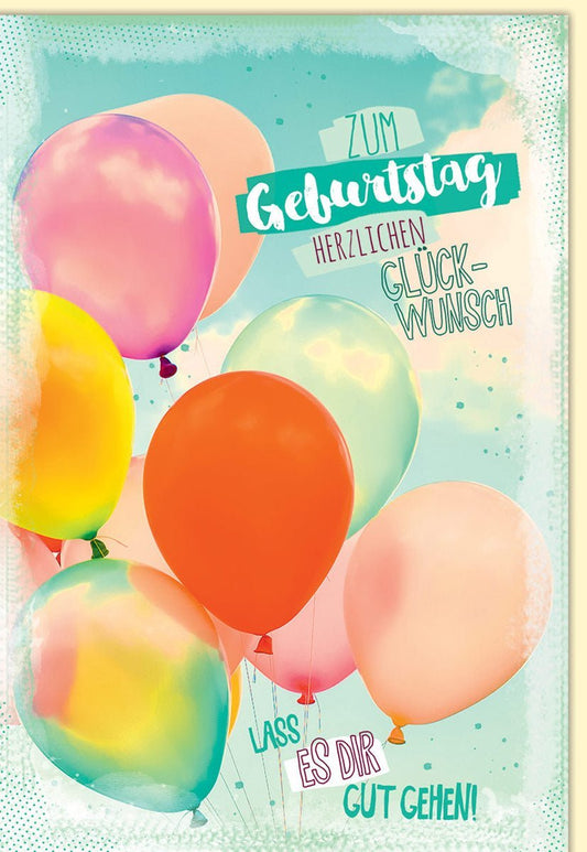 Geburtstagskarte mit bunten Luftballons und Schriftzügen - Herzlichen Glückwunsch zum Geburtstag
