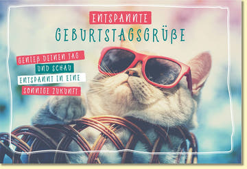 Geburtstagskarte mit cooler Katze Sonnenbrille entspannte Geburtstagsgrüße fröhliche Glückwunschkarte für sonnige Zukunft