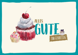 Geburtstagskarte mit Cupcake-Motiv: Bunte Illustration für herzliche Grüße an Freunde, Familie oder Kollegen