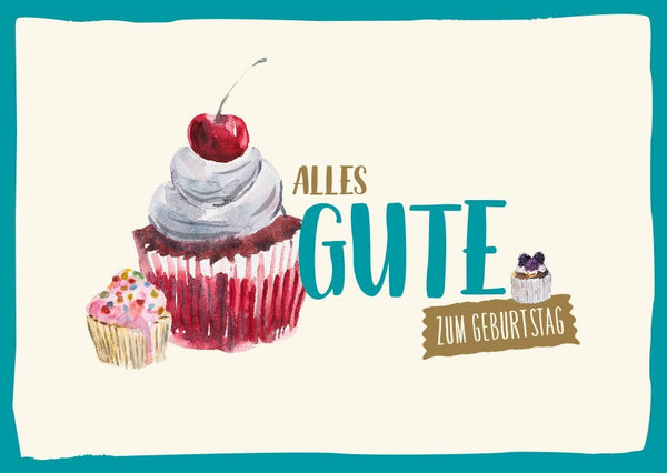 Geburtstagskarte mit Cupcake-Motiv: Bunte Illustration für herzliche Grüße an Freunde, Familie oder Kollegen