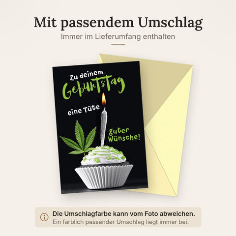 Geburtstagskarte mit Cupcake und Kerze witziges Hanfblatt Motiv originelle Glückwunschkarte Geburtstag Doppelkarte für Freunde