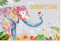 Geburtstagskarte mit Elefant & Blumen - Bunte Karte für Geburtstagswünsche und Feierlichkeiten