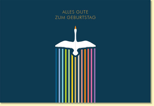 Geburtstagskarte mit elegantem Schwan und Regenbogenstreifen modern farbenfroh Glückwunschkarte Geburtstag stilvoll Klappkarte
