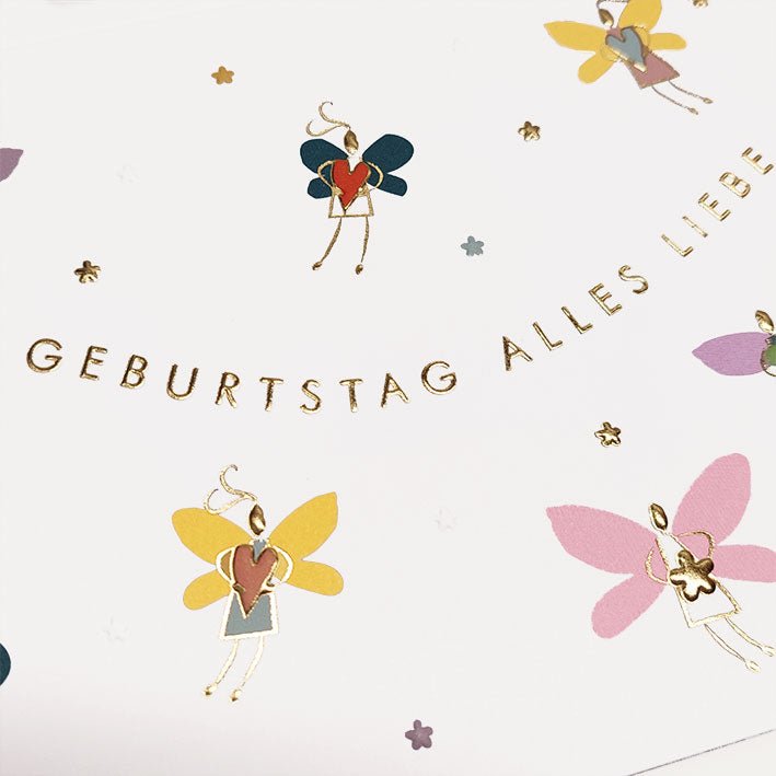 Geburtstagskarte mit Feenmotiv und goldener Schrift zum Geburtstag alles Liebe zauberhafte Glückwunschkarte für Kinder und Erwachsene