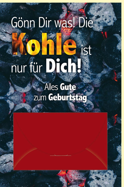 Geburtstagskarte mit Geldkuvert – Humorvolle Geldgeschenk - Karte für Erwachsene & Jugendliche, Rot/Schwarz, Originelle Verpackung für Bargeld