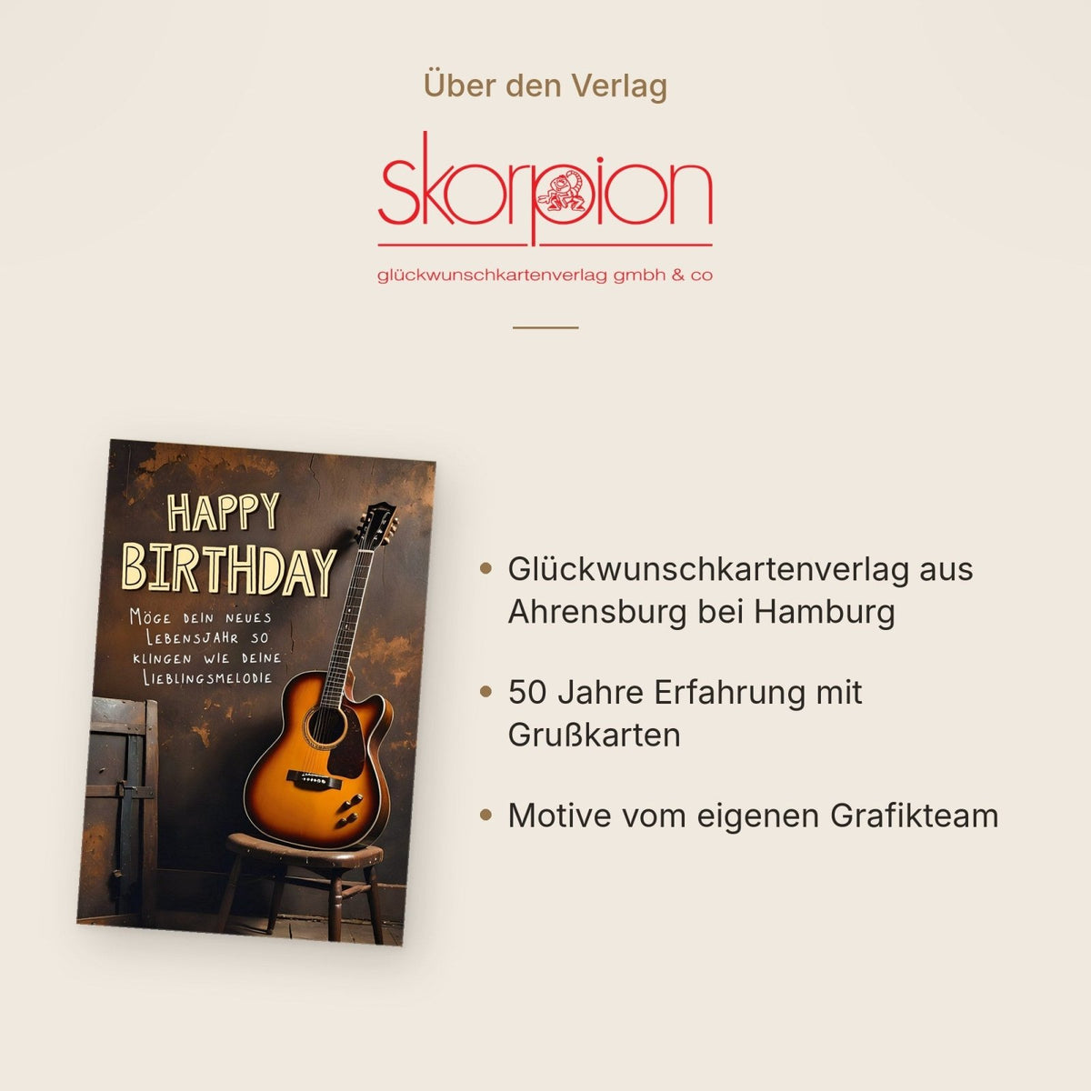 Geburtstagskarte mit Gitarre und Musikmotiv für Musiker Vintage-Design mit Spruch Happy Birthday Glückwunschkarte Geburtstag