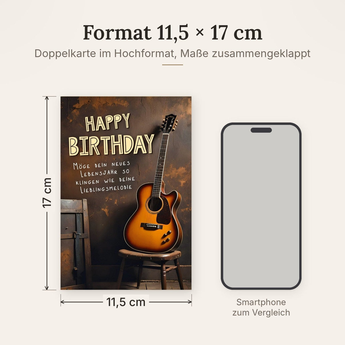 Geburtstagskarte mit Gitarre und Musikmotiv für Musiker Vintage-Design mit Spruch Happy Birthday Glückwunschkarte Geburtstag