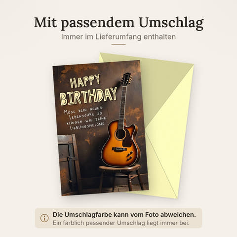 Geburtstagskarte mit Gitarre und Musikmotiv für Musiker Vintage-Design mit Spruch Happy Birthday Glückwunschkarte Geburtstag
