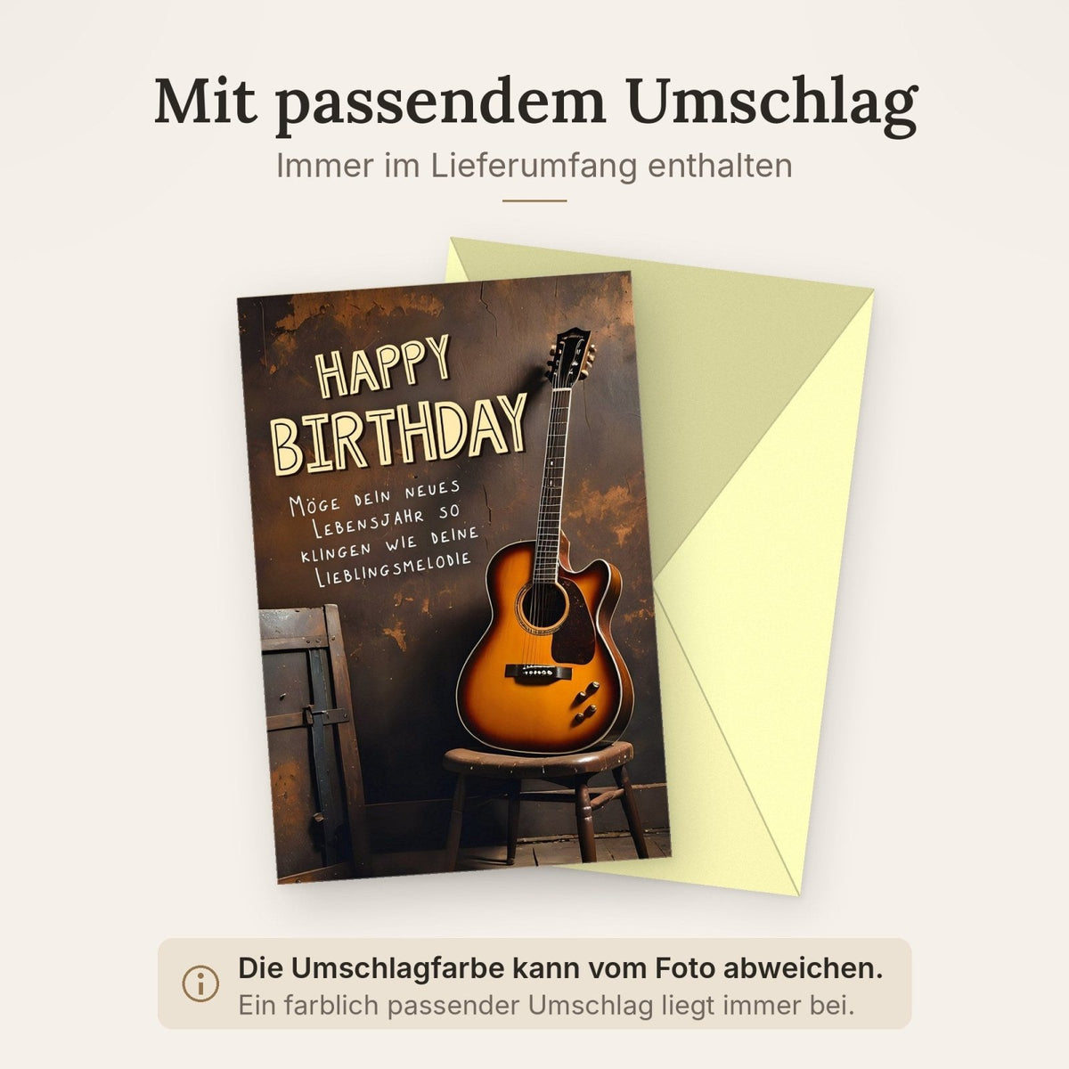 Geburtstagskarte mit Gitarre und Musikmotiv für Musiker Vintage-Design mit Spruch Happy Birthday Glückwunschkarte Geburtstag