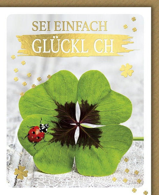 Geburtstagskarte mit Glücksklee & Marienkäfer - Stilvolles Naturdesign, Goldakzente für besondere Anlässe und Jubiläen