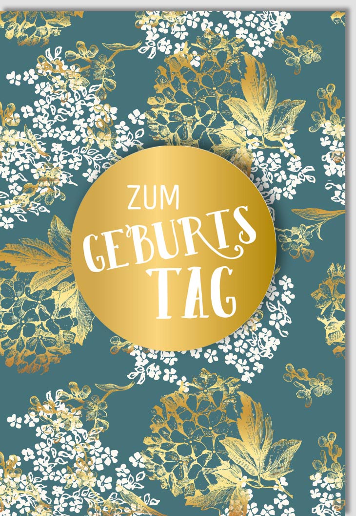 Geburtstagskarte mit Goldakzent und Blumenmotiv - Stilvolle Glückwunschkarte im Blätterdesign für festliche Anlässe