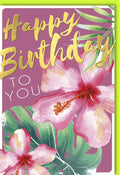 Geburtstagskarte mit goldener Schrift und tropischen Blumen Motiv farbenfrohe Glückwunschkarte zum Geburtstag für Frauen und Männer