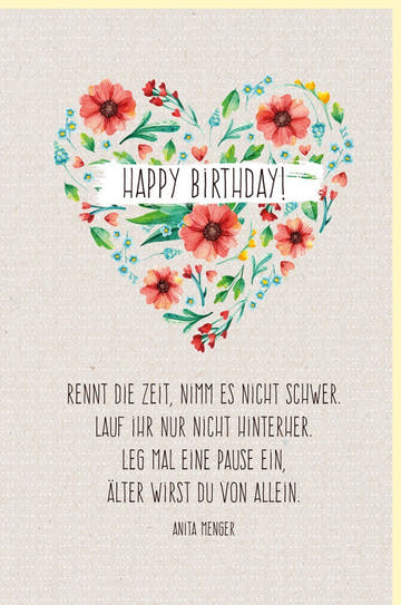 Geburtstagskarte mit Humor - Blumen & Herz Design, Rot Grün Weiß, Handgeschriebener Text für Erwachsene Frauen, Freude & Gratulation