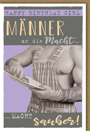 Geburtstagskarte mit Humor - Lustige Sprüche in Lila & Gold für Frauen und Männer - Ironisch Feministische Grüße