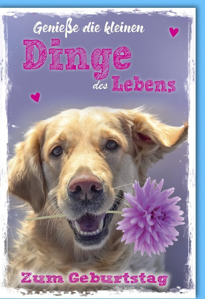 Geburtstagskarte mit Hund & Blumenmotiv - Fröhliche Glückwünsche für Freunde und Hundeliebhaber voller Lebensfreude