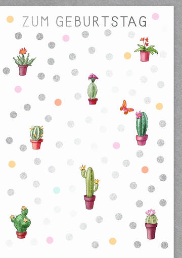 Geburtstagskarte mit Kaktus - Motiv: Moderne, bunte Pflanzen - Illustration für stilvolle Glückwünsche, originelle Happy Birthday Karte