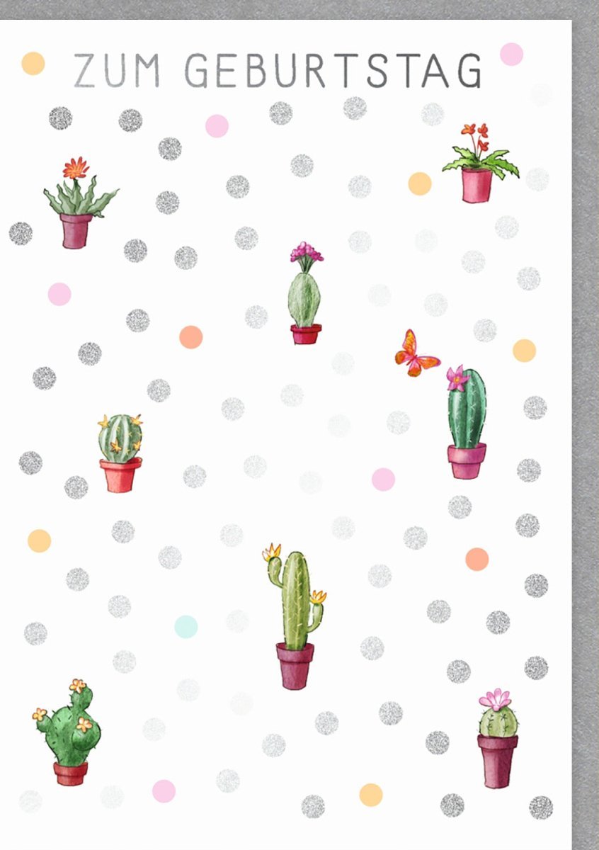 Geburtstagskarte mit Kaktus - Motiv: Moderne, bunte Pflanzen - Illustration für stilvolle Glückwünsche, originelle Happy Birthday Karte