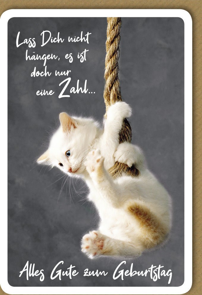 Geburtstagskarte mit Kätzchen - Humorvolle Karte mit Seil - Motto für lustige Glückwünsche