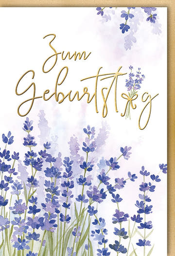 Geburtstagskarte mit Lavendelmotiv und goldener Schrift edle Klappkarte zum Geburtstag florale Doppelkarte für Glückwünsche