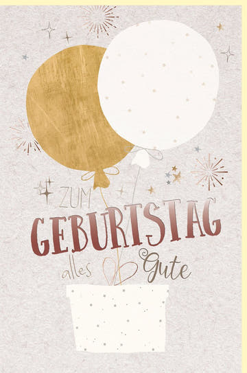 Geburtstagskarte mit Metallicfolie & Luftballons - Elegante Glückwunschkarte in Beige & Gold für Erwachsene und Jugendliche, Geburtstagskarten - Geschäftlich