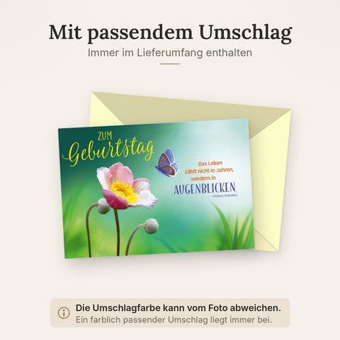 Geburtstagskarte mit Mohnblume und Schmetterling inspirierender Spruch farbenfrohe Glückwunschkarte zum Geburtstag