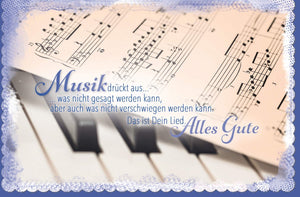 Geburtstagskarte mit Musiknoten & Klaviermotiv - "Alles Gute" für herzliche Glückwünsche und besondere Momente