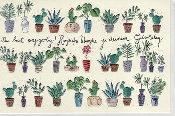 Geburtstagskarte mit Pflanzenmotiven und handgeschriebenem Spruch Du bist einzigartig liebevolle Glückwünsche zum Geburtstag