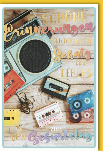 Geburtstagskarte mit Retro - Kassettenrecorder | Vintage Musik Nostalgie & Lebensweisheit