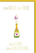 Geburtstagskarte mit Sektflasche & Schmetterling - Humorvolle Glückwünsche für Erwachsene, Frauen und Männer in Grün & Gelb