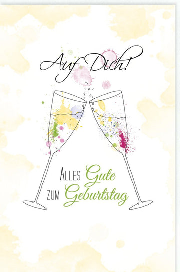 Geburtstagskarte mit Sektgläsern: Cheers - Motiv für Jubiläum und Feierlichkeiten, Farbkleckse Design