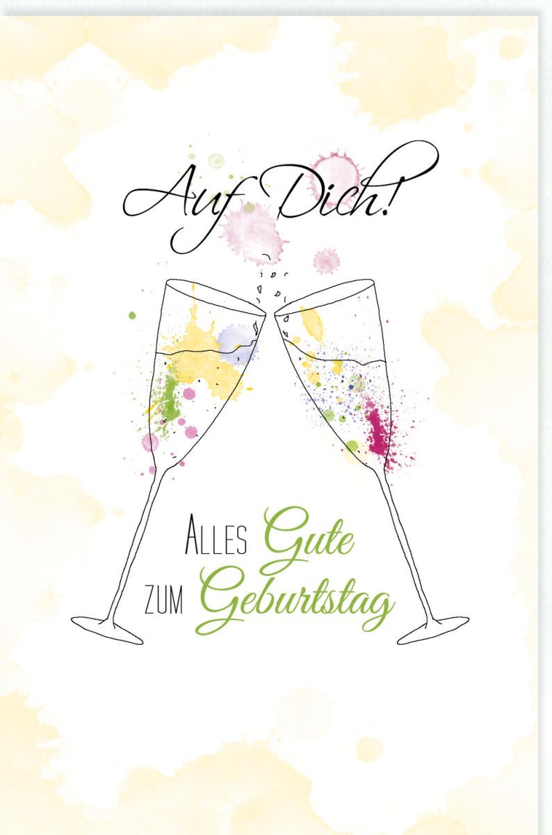 Geburtstagskarte mit Sektgläsern: Cheers - Motiv für Jubiläum und Feierlichkeiten, Farbkleckse Design