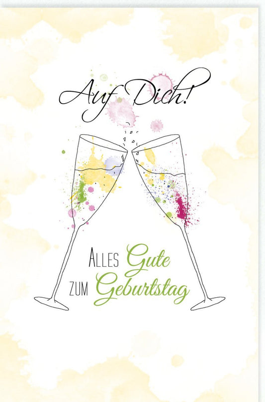 Geburtstagskarte mit Sektgläsern: Cheers - Motiv für Jubiläum und Feierlichkeiten, Farbkleckse Design