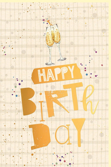 Geburtstagskarte mit Sektgläsern – Elegante Glückwünsche aus Zuckerrohrpapier in Beige und Gold für Erwachsene