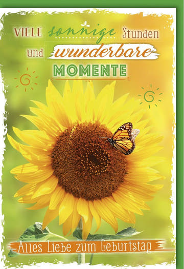Geburtstagskarte mit Sonnenblume & Schmetterling - Fröhliche Naturmotive für herzliche Glückwünsche