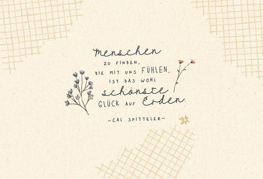 Geburtstagskarte mit Spruch – Elegante Schriftkarte auf Zuckerrohrpapier, Blumen Vintage - Stil, Zitat in neutralen Farben