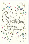 Geburtstagskarte mit Sternen und handgeschriebenem Schriftzug Zum Geburtstag herzlichen Glückwunsch bunte Doppelkarte für Geburtstagsgrüße