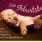 Geburtstagskarte mit süßem schlafenden Hund in Hängematte und liebevollem Spruch für entspannte Glückwünsche zum Geburtstag