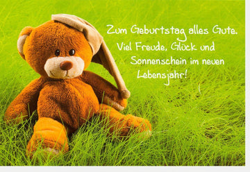 Geburtstagskarte mit Teddy & Sonnenschein - Grüne Illustration für Glückwünsche und festliche Grüße