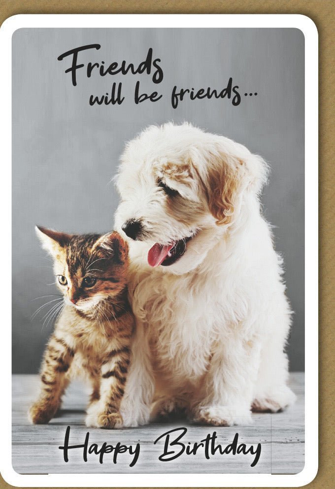 Geburtstagskarte mit Tierfreunden: Herzliche Glückwünsche von Hund & Katze für Freunde
