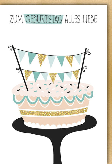 Geburtstagskarte mit Torten - und Wimpelmotiv - Herzliche Glückwünsche in Pastell für Jung und Alt - Charmante Partyillustration